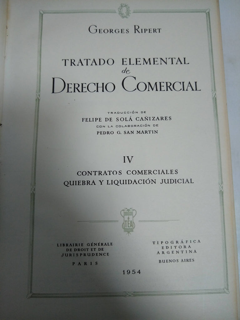 Tratado Elemental De Derecho Comercial IV