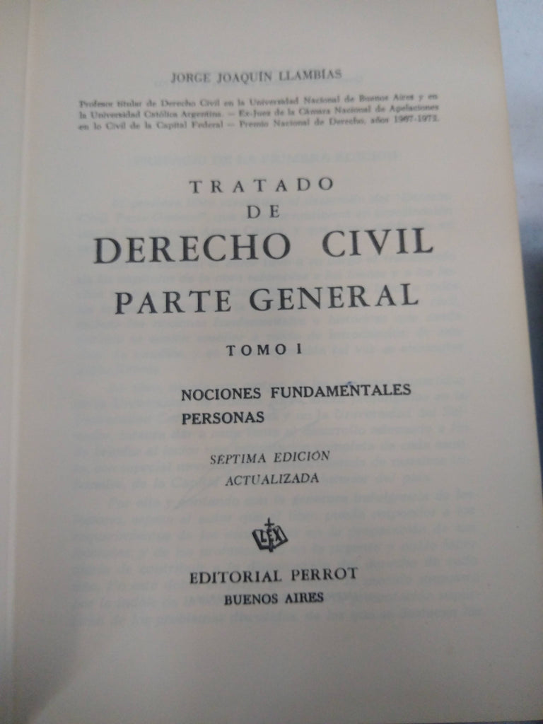 Tratado de Derecho Civil, Parte General Tomo I