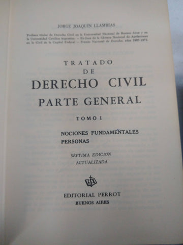 Tratado de Derecho Civil, Parte General Tomo I