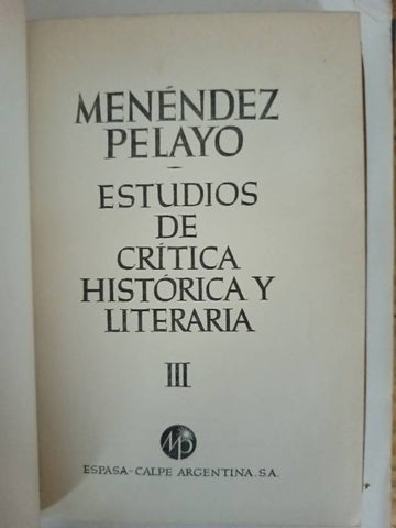 Estudios de critica historica y literaria III